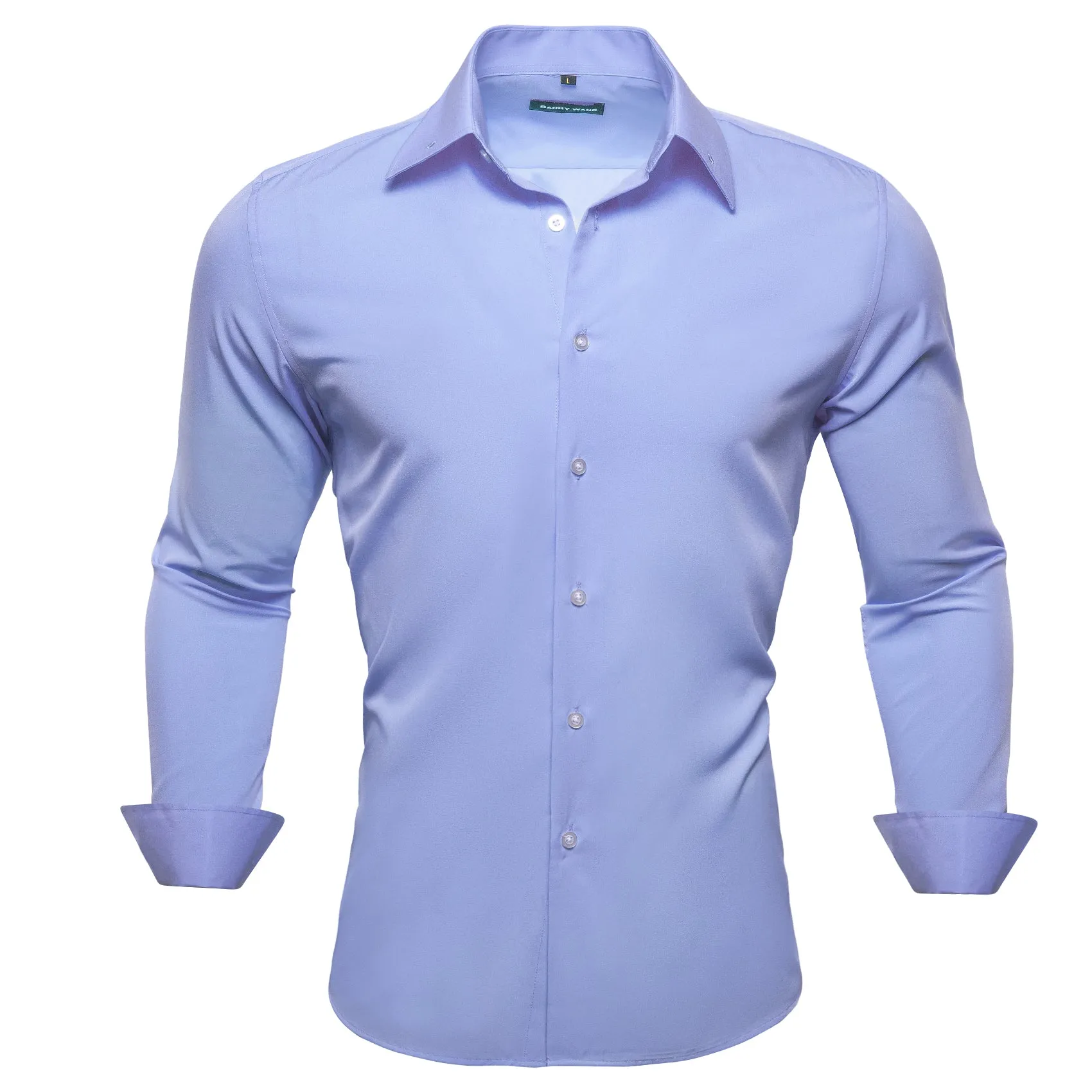 Barry.wang Medium Purple Solid Silk Shirt Blue Long Sleeve Shirt sold by Barrywang product image thumbnail 3