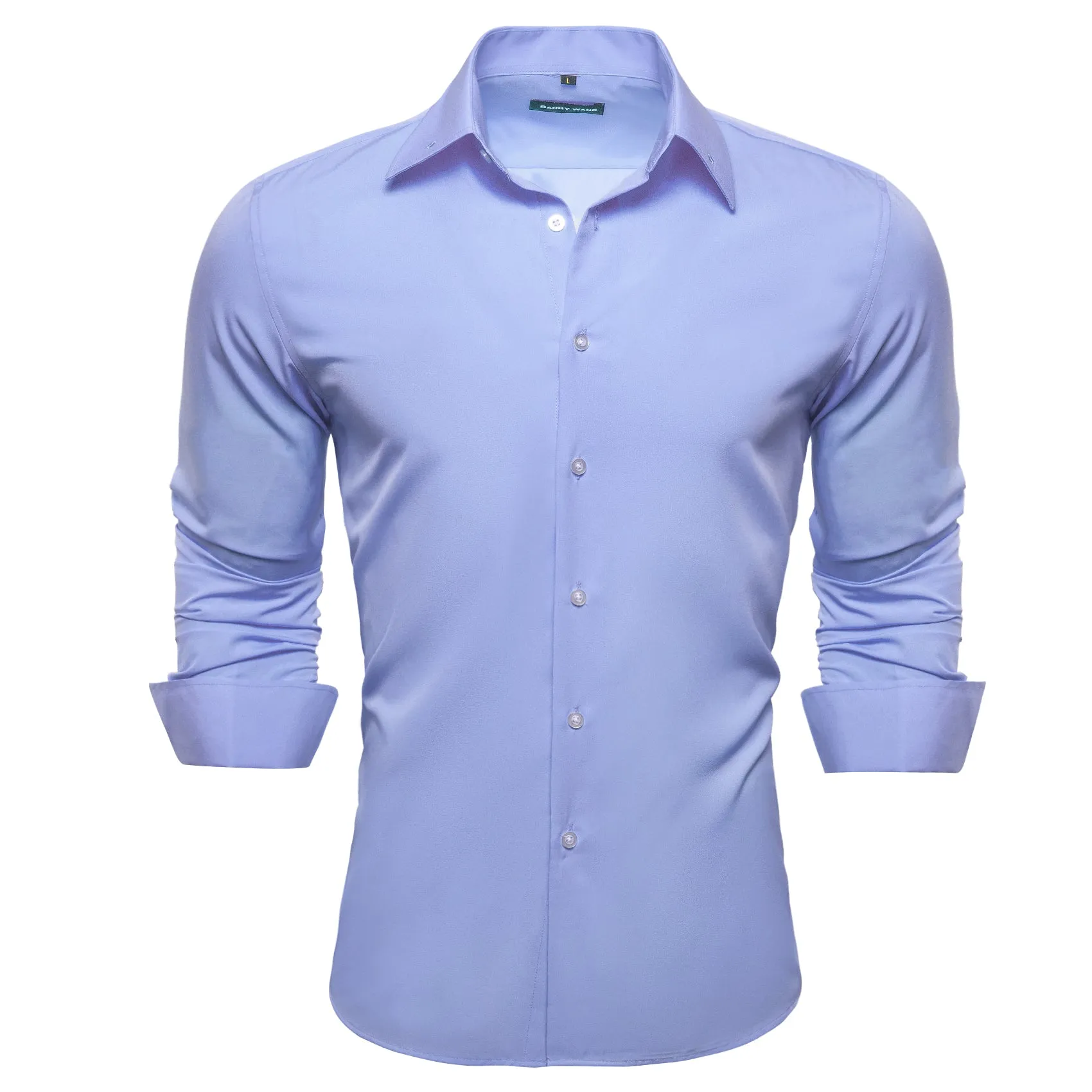 Barry.wang Medium Purple Solid Silk Shirt Blue Long Sleeve Shirt sold by Barrywang product image thumbnail 4