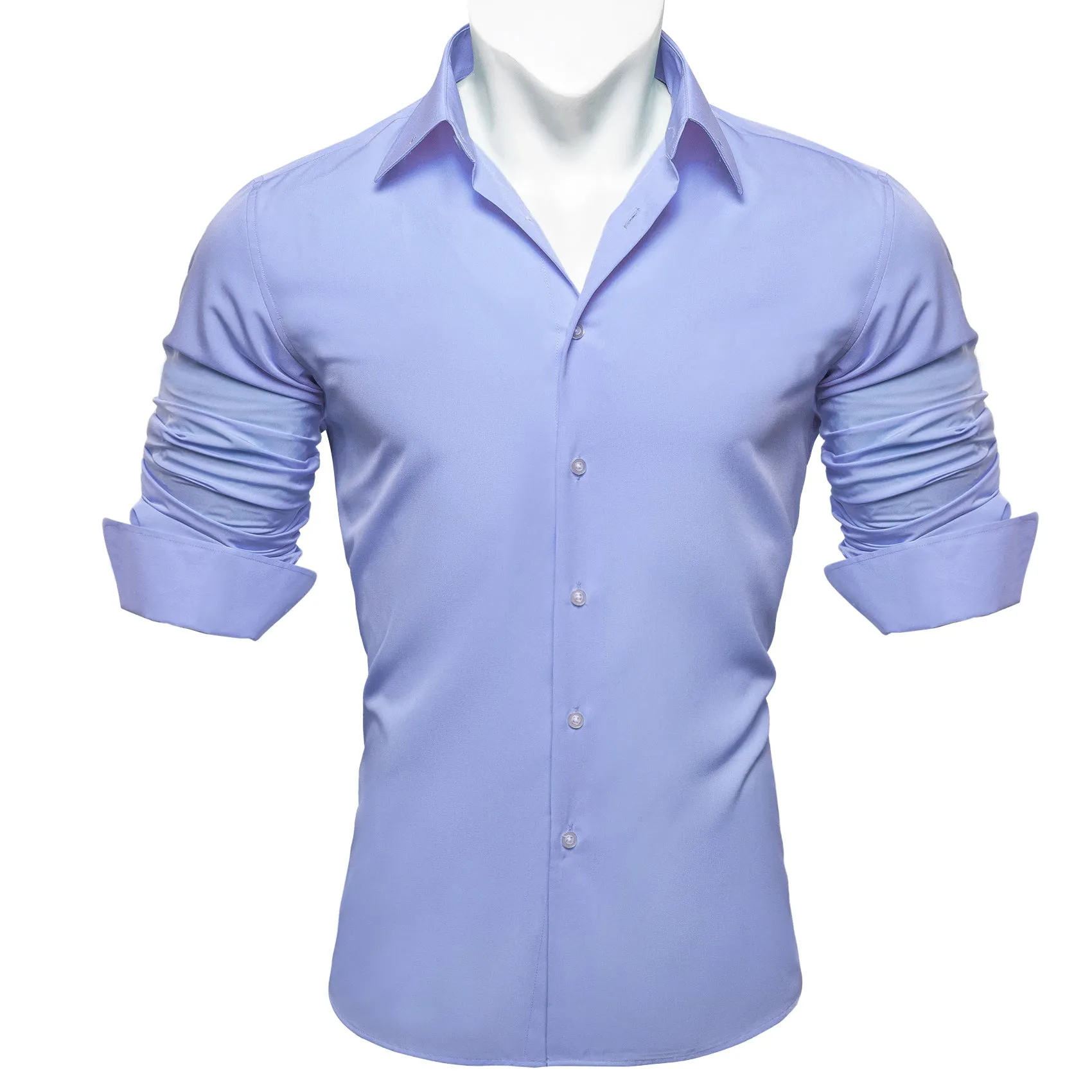 Barry.wang Medium Purple Solid Silk Shirt Blue Long Sleeve Shirt sold by Barrywang product image thumbnail 5