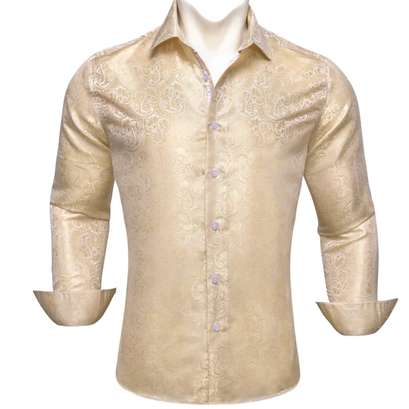 Barry Wang Paisley Shirt Vintage Wheat Button Up Silk Men's Shirt sold by Barrywang