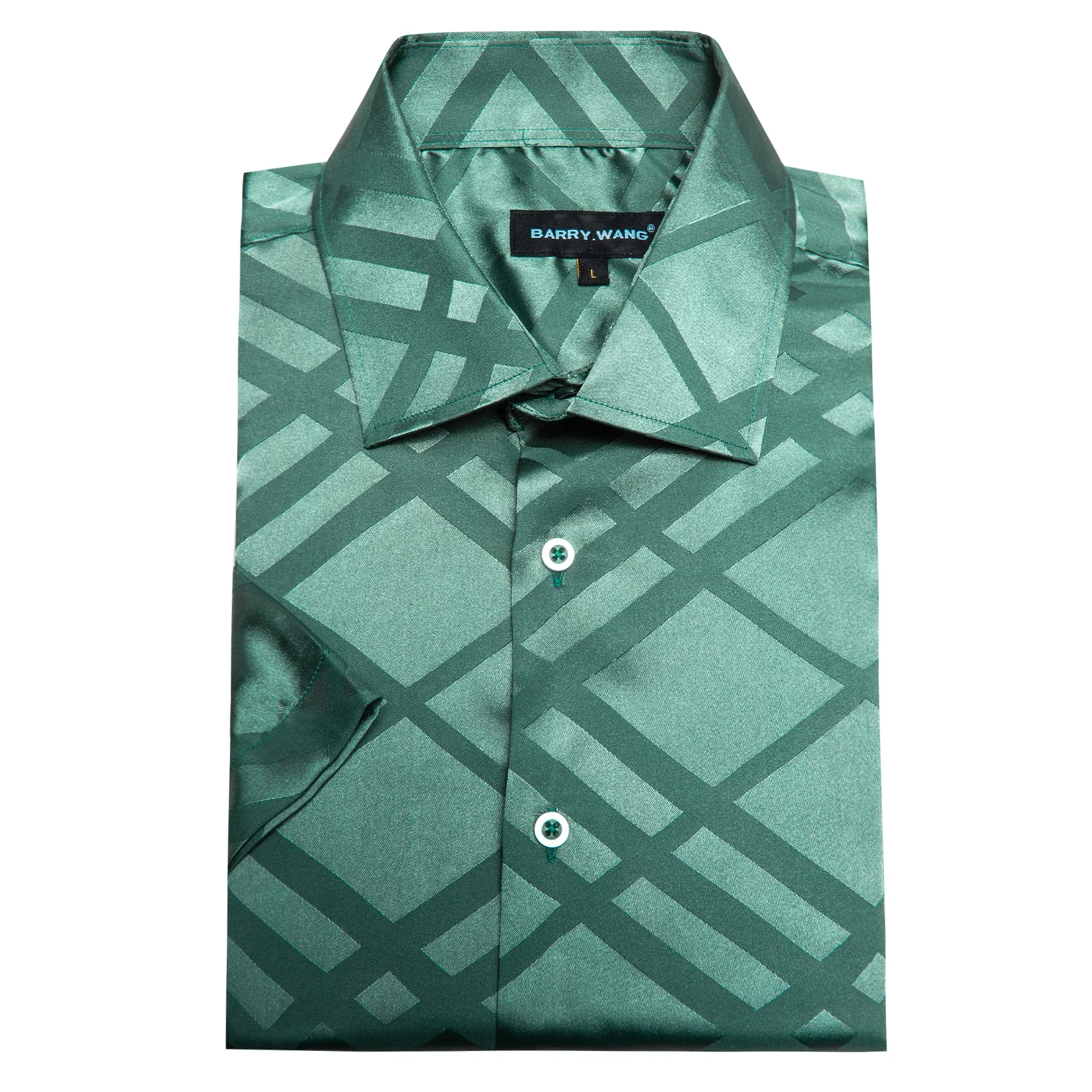 Barry Wang Dress Shirts for Men Green Plaid Top Short Sleeves Shirt sold by Barrywang product image thumbnail 3