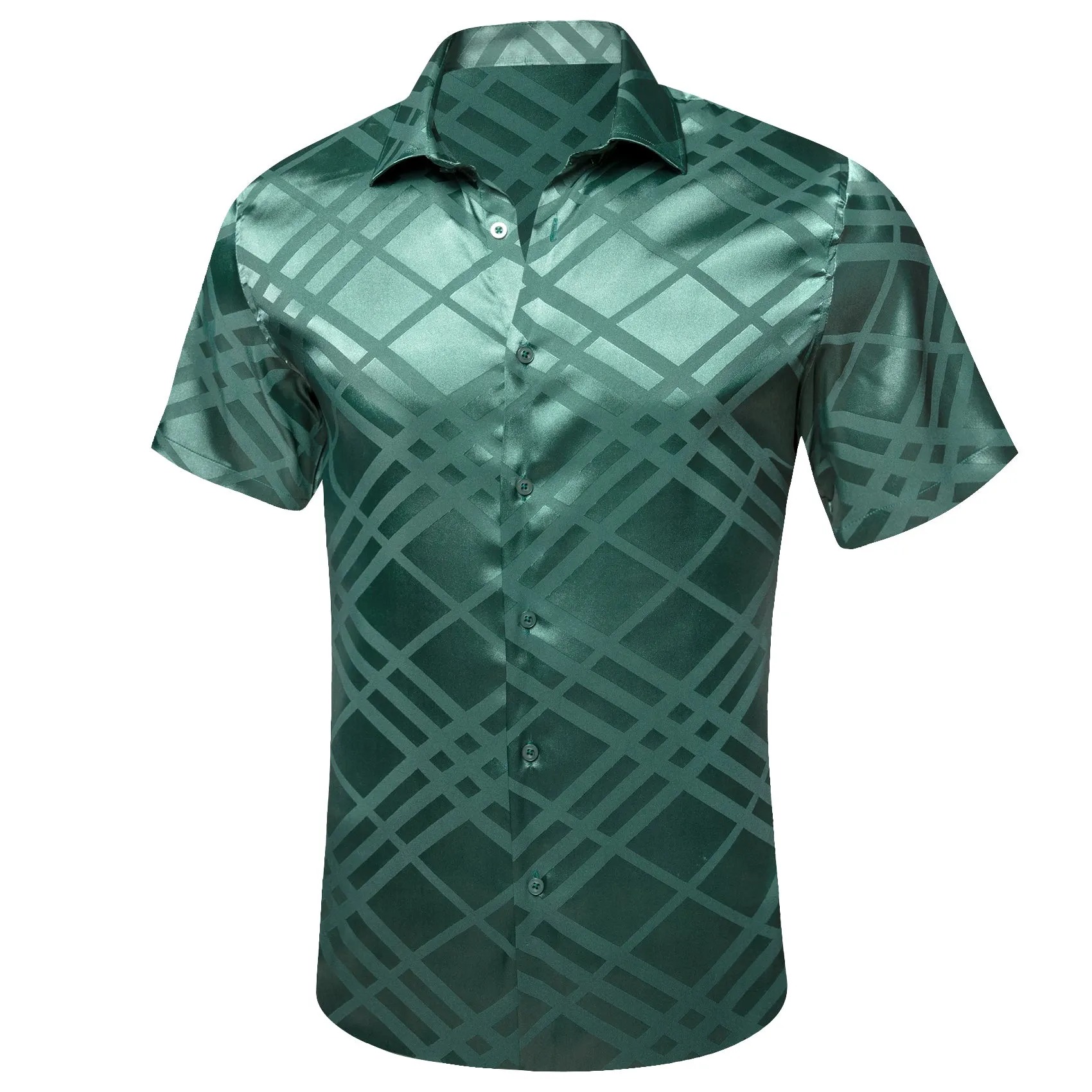 Barry Wang Dress Shirts for Men Green Plaid Top Short Sleeves Shirt sold by Barrywang product image thumbnail 2