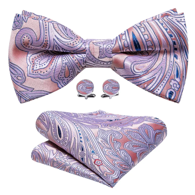 Barry. Wang Pink Paisley Pre-tied Bow Tie Hanky Cufflinks Set sold by Barrywang