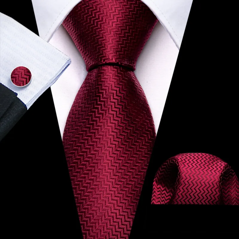 Barry. Wang Burgundy Red Silk 63 Inches Tie Pocket Square Cufflinks Set sold by Barrywang