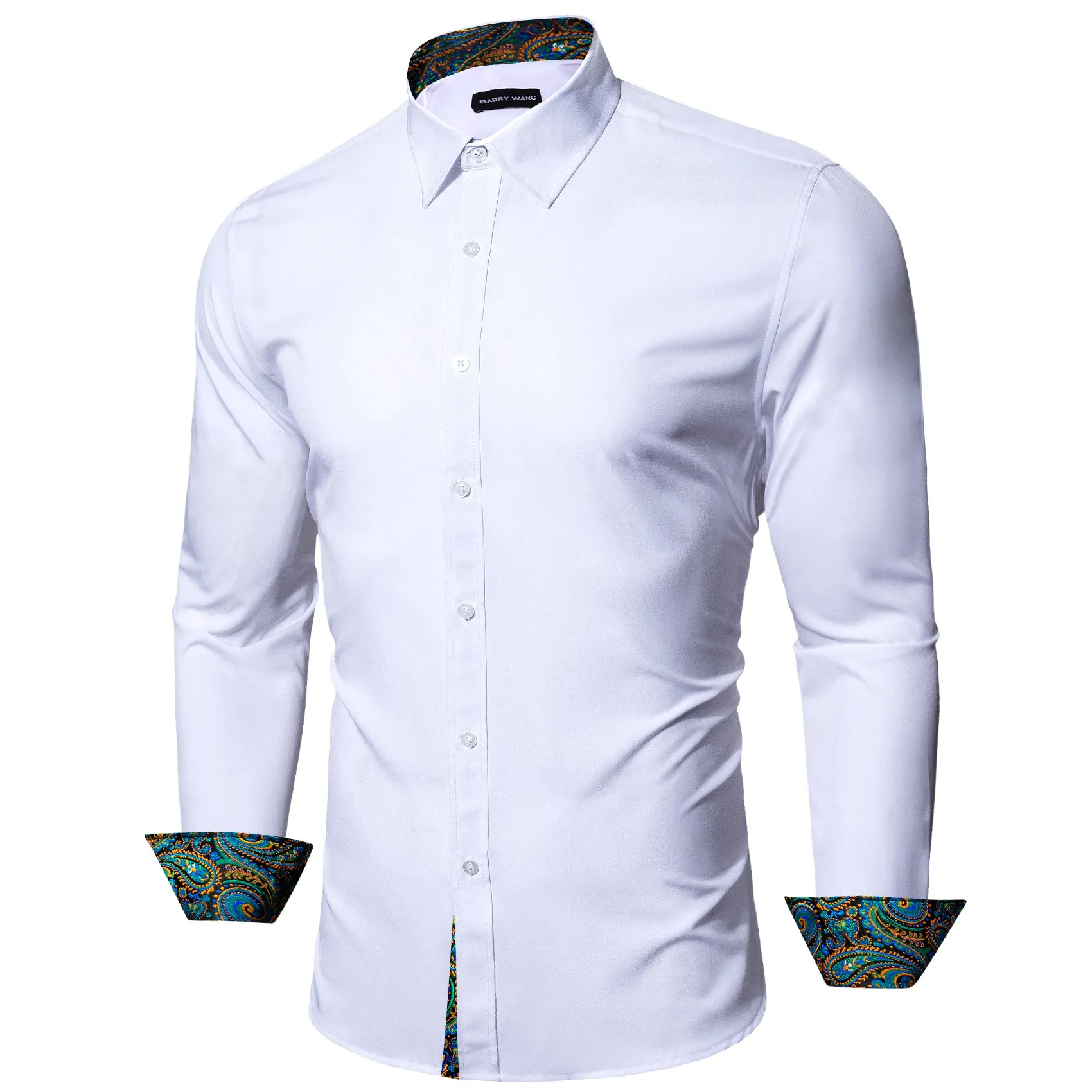 Barry Wang White Collared Shirt White Splicing Men's Business Shirt sold by Barrywang product image thumbnail 2