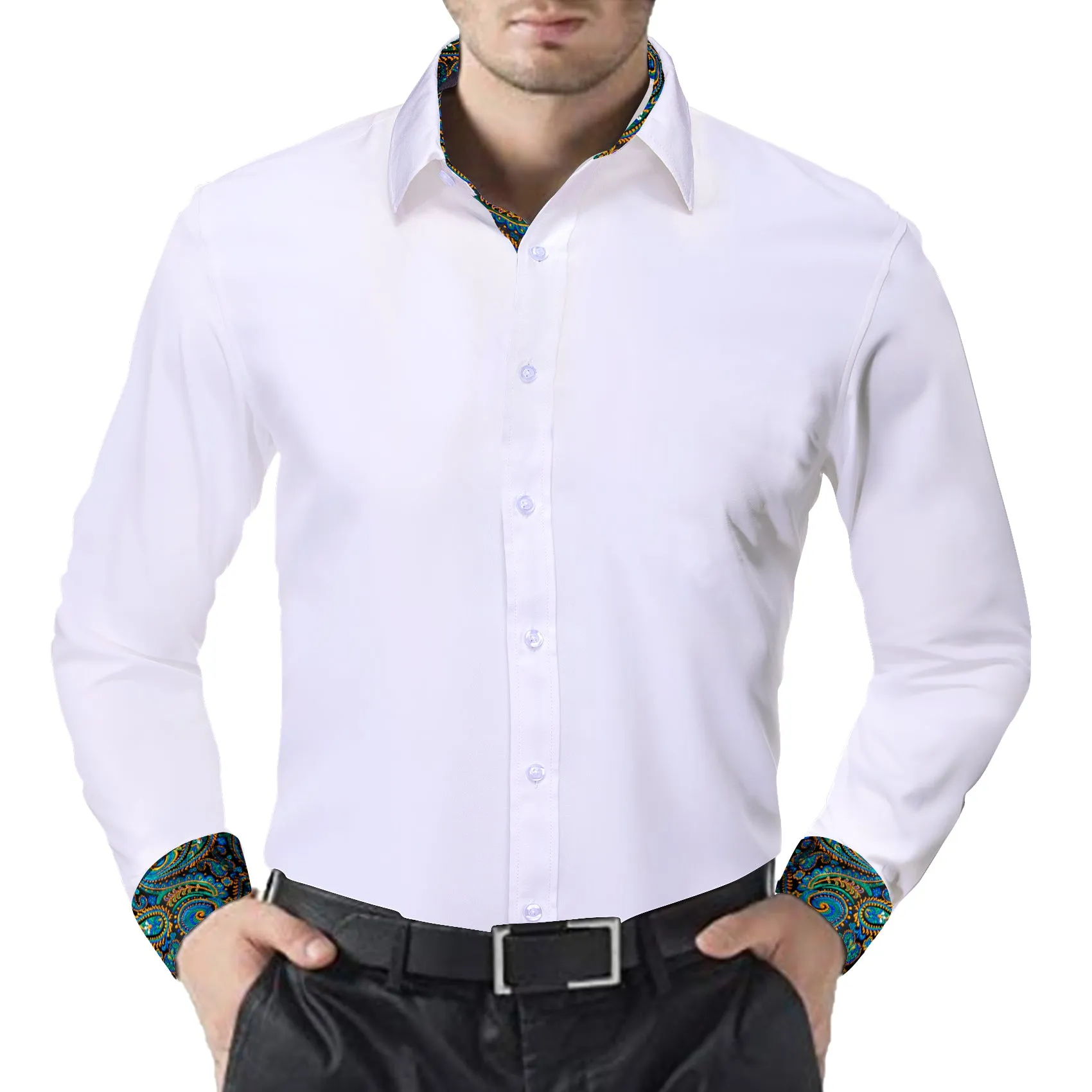 Barry Wang White Collared Shirt White Splicing Men's Business Shirt sold by Barrywang product image thumbnail 3