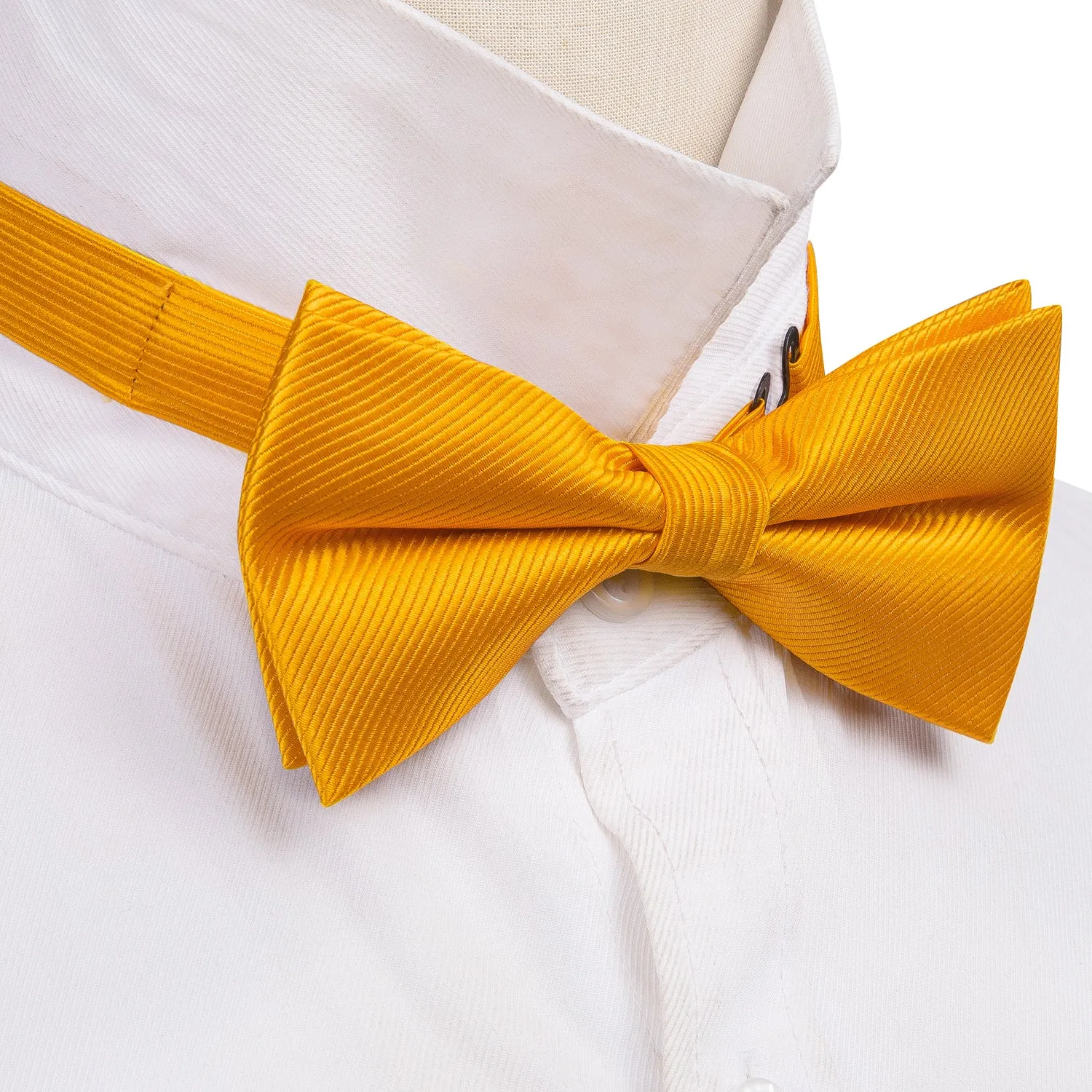 Honey Orange Solid Pre-tied Bow Tie Hanky Cufflinks Set sold by Barrywang product image thumbnail 5