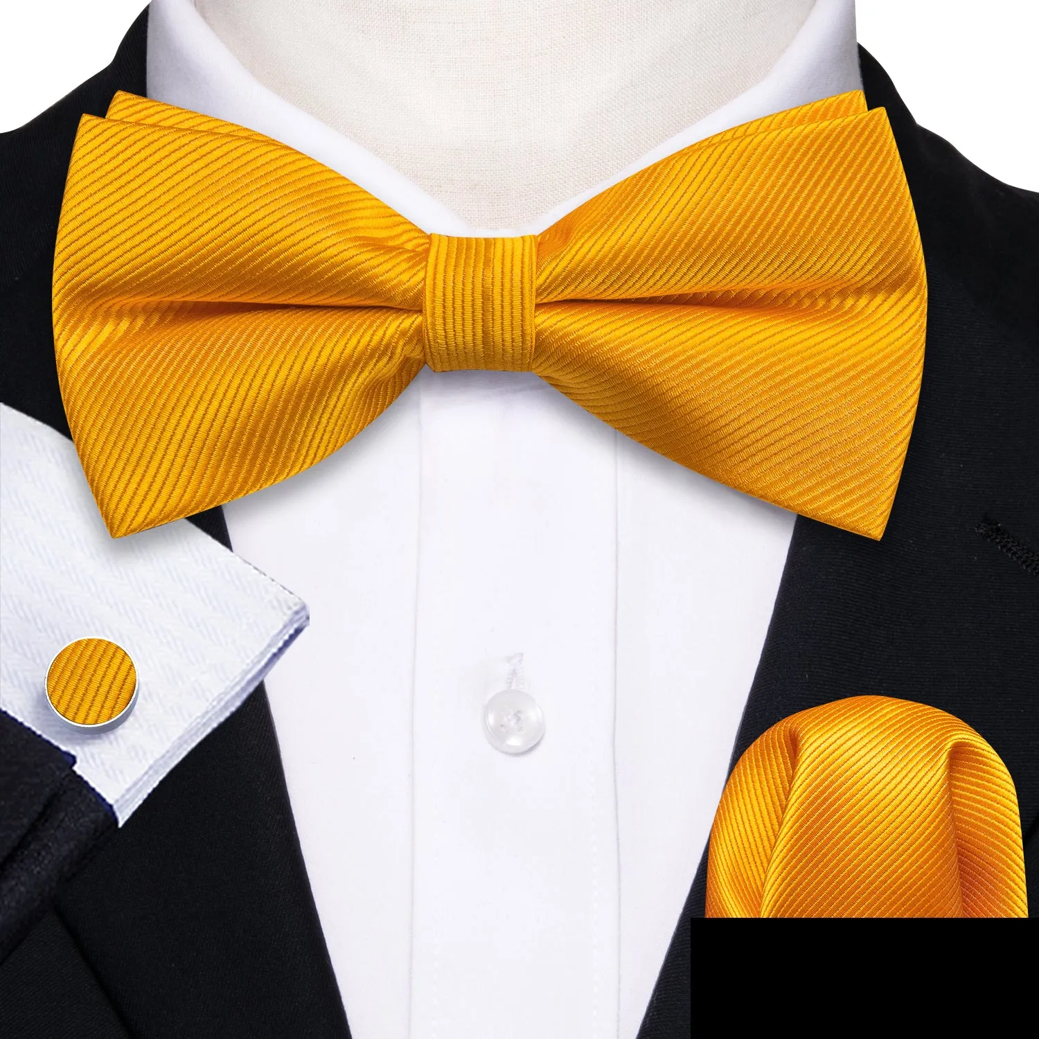 Honey Orange Solid Pre-tied Bow Tie Hanky Cufflinks Set sold by Barrywang product image thumbnail 2
