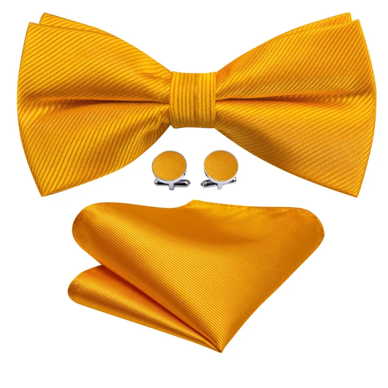 Honey Orange Solid Pre-tied Bow Tie Hanky Cufflinks Set sold by Barrywang