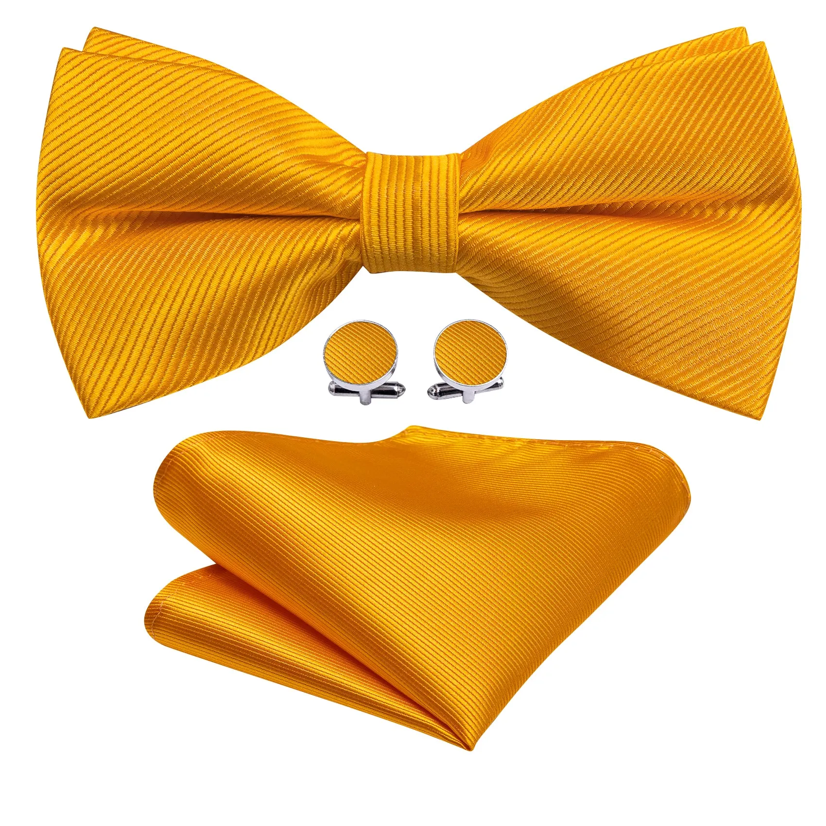 Honey Orange Solid Pre-tied Bow Tie Hanky Cufflinks Set sold by Barrywang