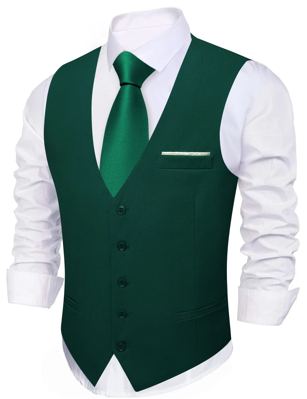 Barry Wang Jungle Green Wedding Vest Solid Men Button V-Neck Waistcoat sold by Barrywang product image thumbnail 3
