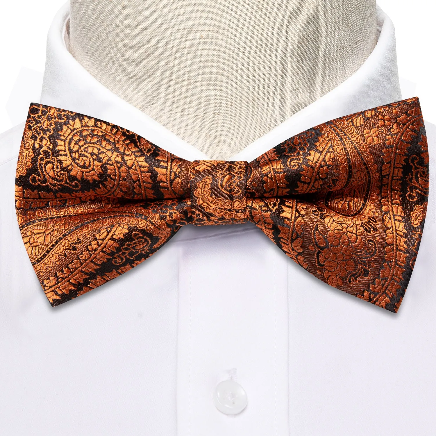 Barry. Wang Brown Rust Orange Paisley Mens Bow Tie Hanky Cufflinks Set sold by Barrywang product image thumbnail 4