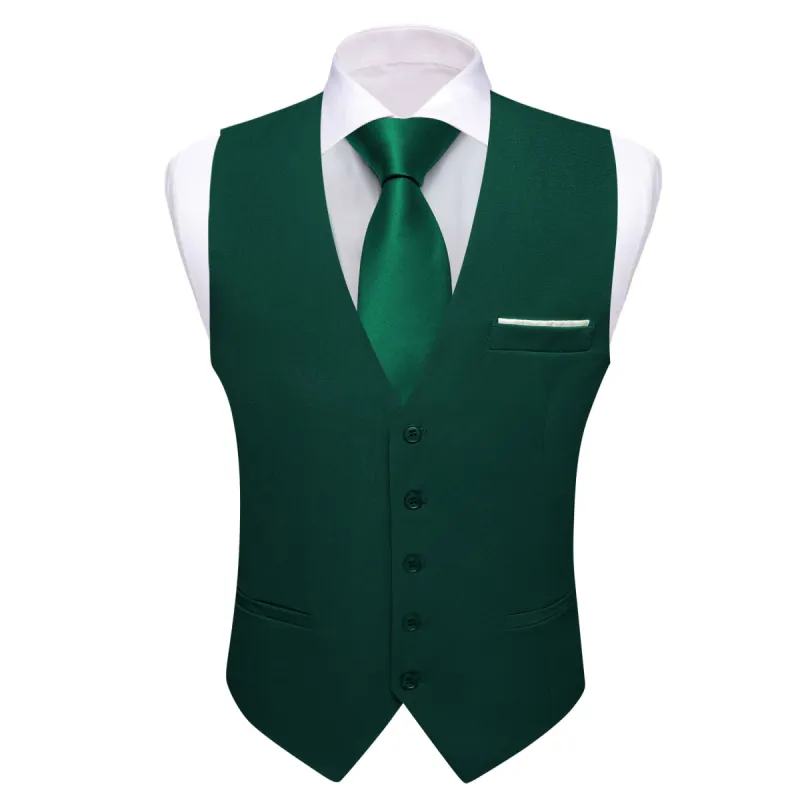 Barry Wang Jungle Green Wedding Vest Solid Men Button V-Neck Waistcoat sold by Barrywang