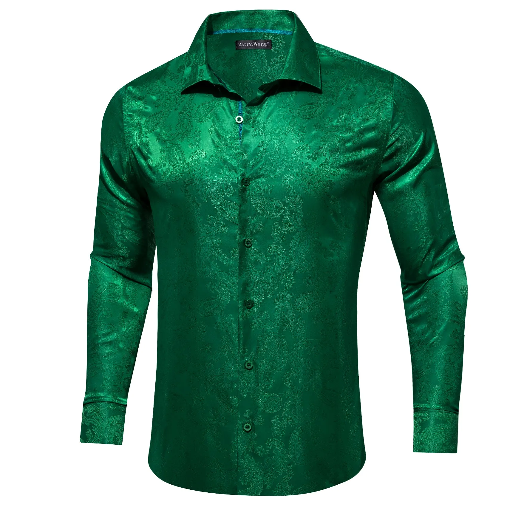 Barry Wang Button Down Long Sleeve Grass Green Paisley Silk Mens Shirt sold by Barrywang product image thumbnail 3