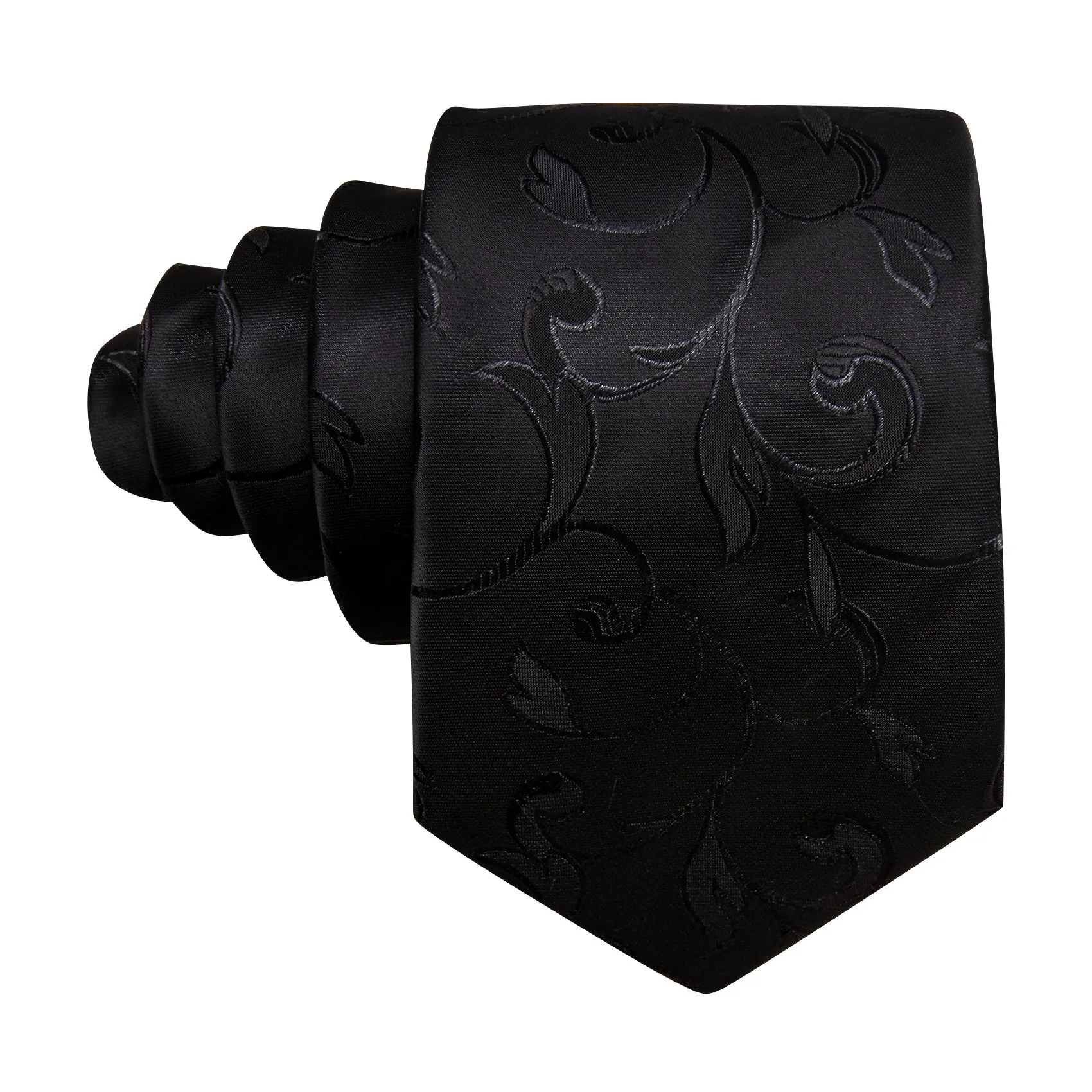 Barry Wang Black Tie Floral Silk Necktie Handkerchief Cufflinks Set sold by Barrywang product image thumbnail 4