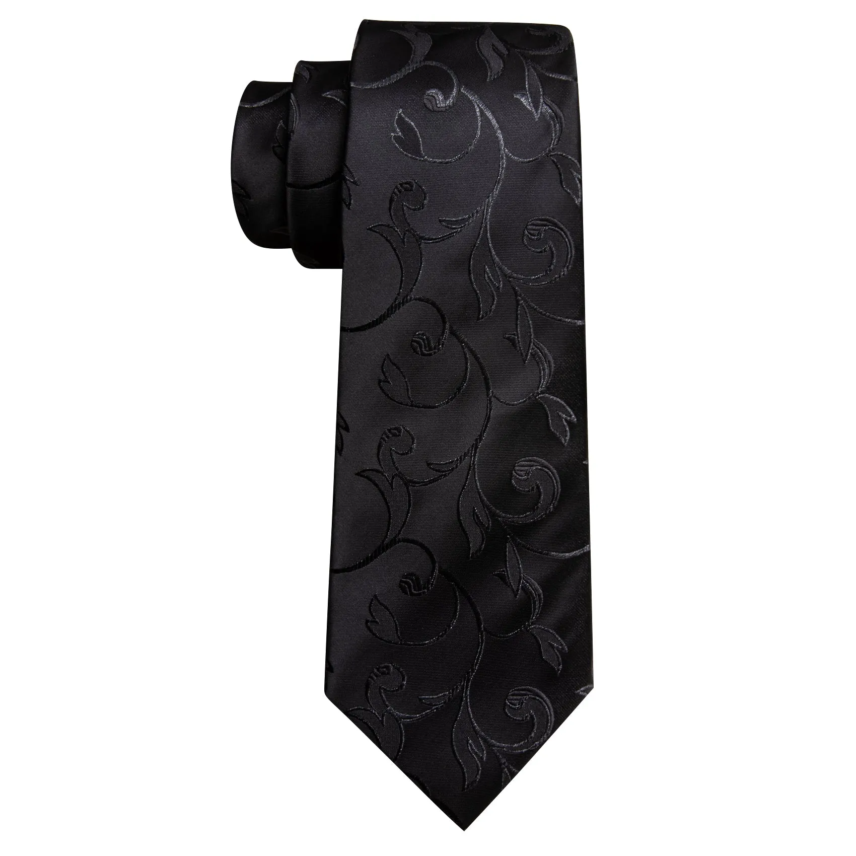 Barry Wang Black Tie Floral Silk Necktie Handkerchief Cufflinks Set sold by Barrywang product image thumbnail 5