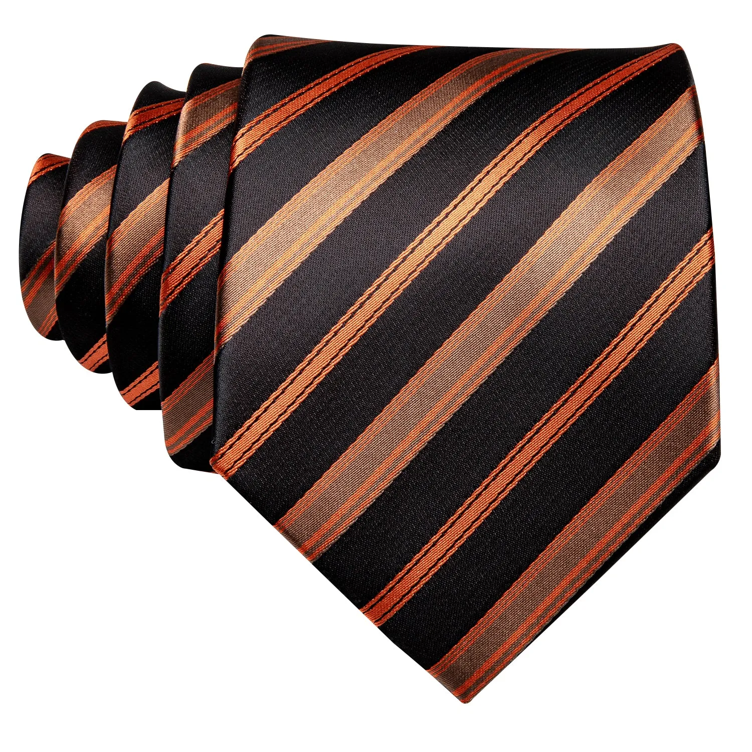 Barry. Wang Orange Black Brown Stripe Tie Hanky Cufflinks Set for Men sold by Barrywang product image thumbnail 3