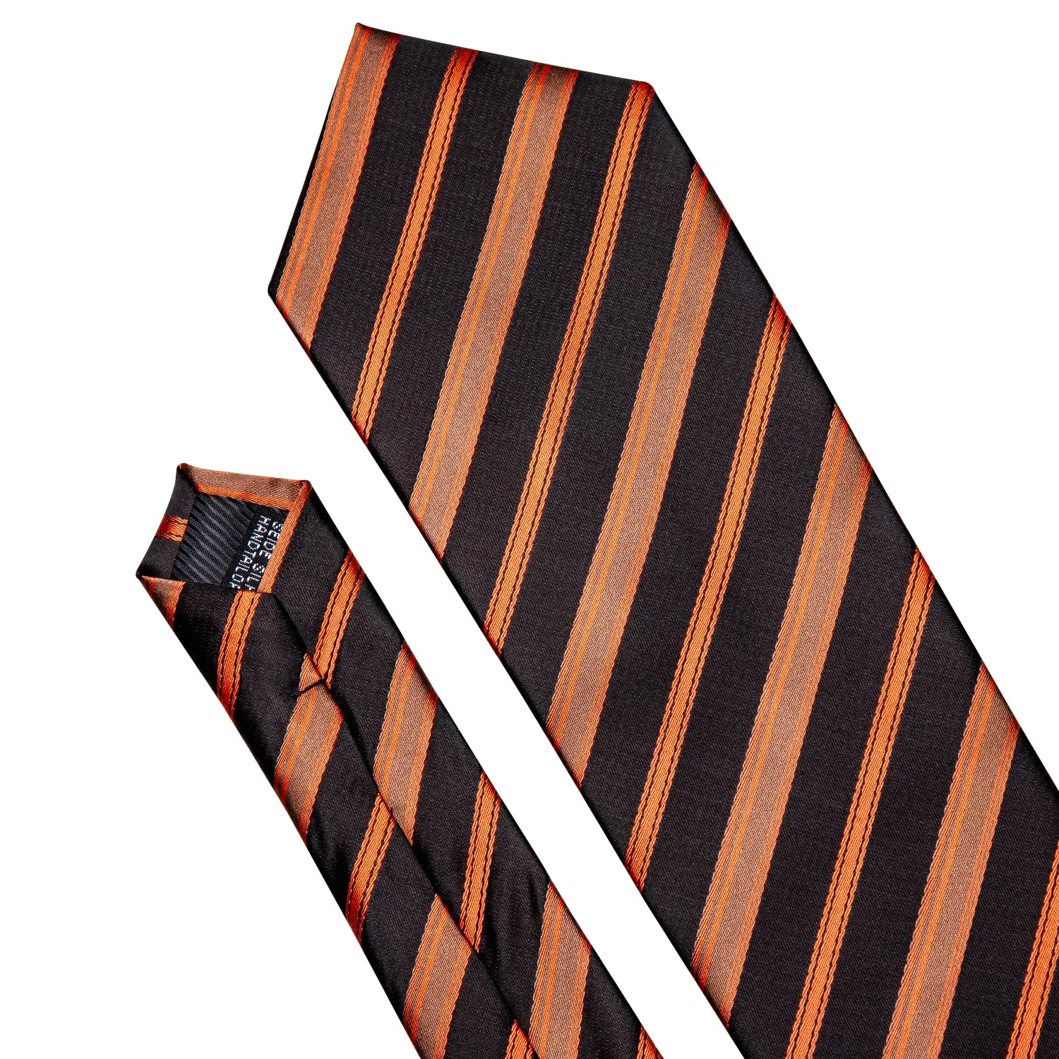 Barry. Wang Orange Black Brown Stripe Tie Hanky Cufflinks Set for Men sold by Barrywang product image thumbnail 4