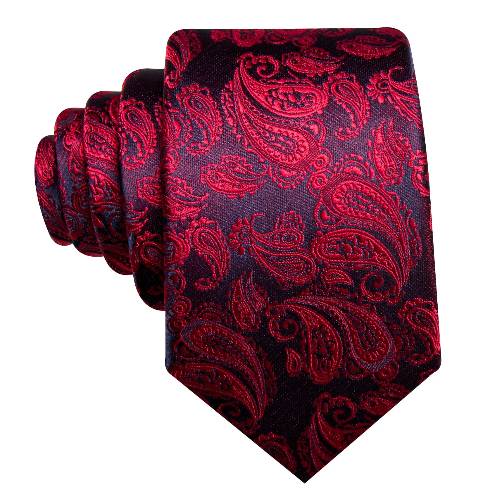 Barry. Wang Burgundy Red Black Paisley Necktie Tie Hanky Cufflinks Set sold by Barrywang product image thumbnail 4