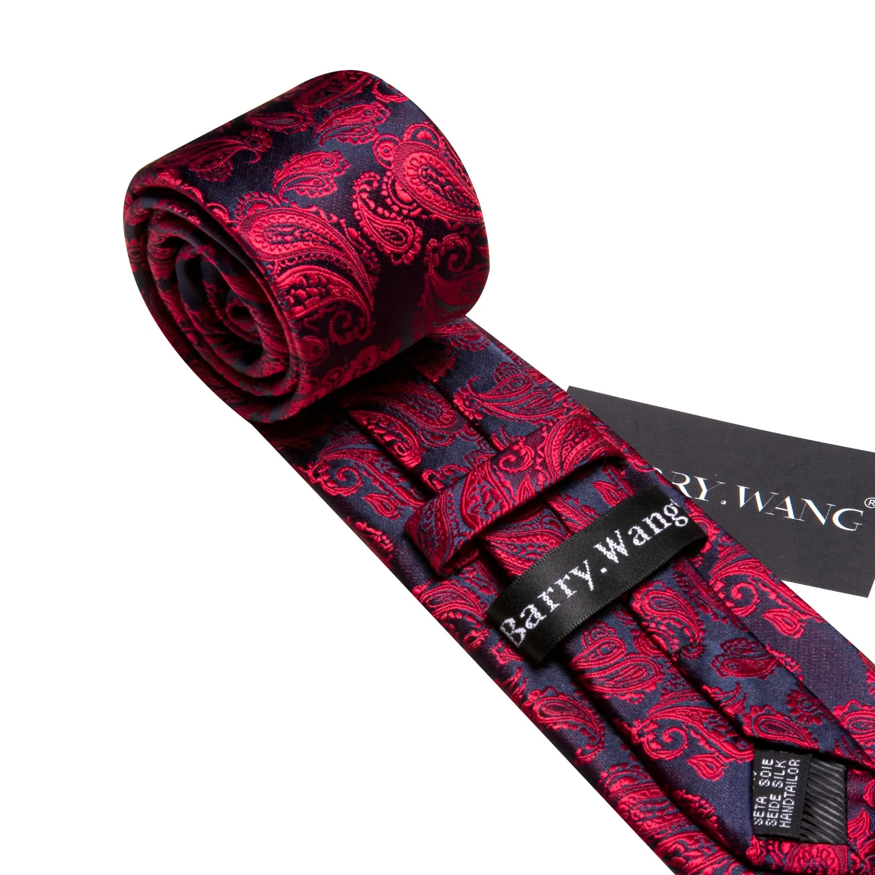 Barry. Wang Burgundy Red Black Paisley Necktie Tie Hanky Cufflinks Set sold by Barrywang product image thumbnail 5