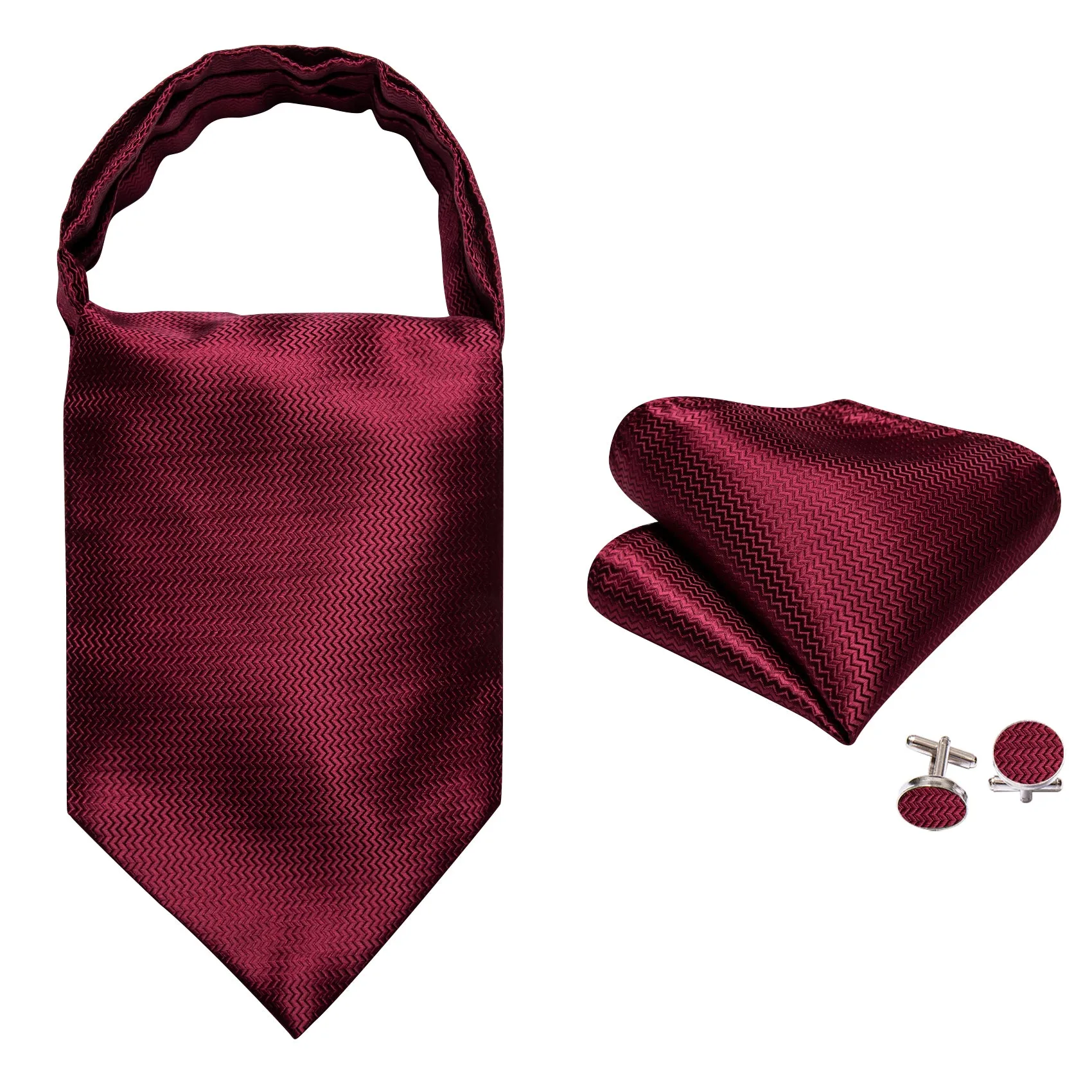 Barry. Wang Dark Red Striped Silk Ascot Handkerchief Cufflinks sold by Barrywang product image thumbnail 4