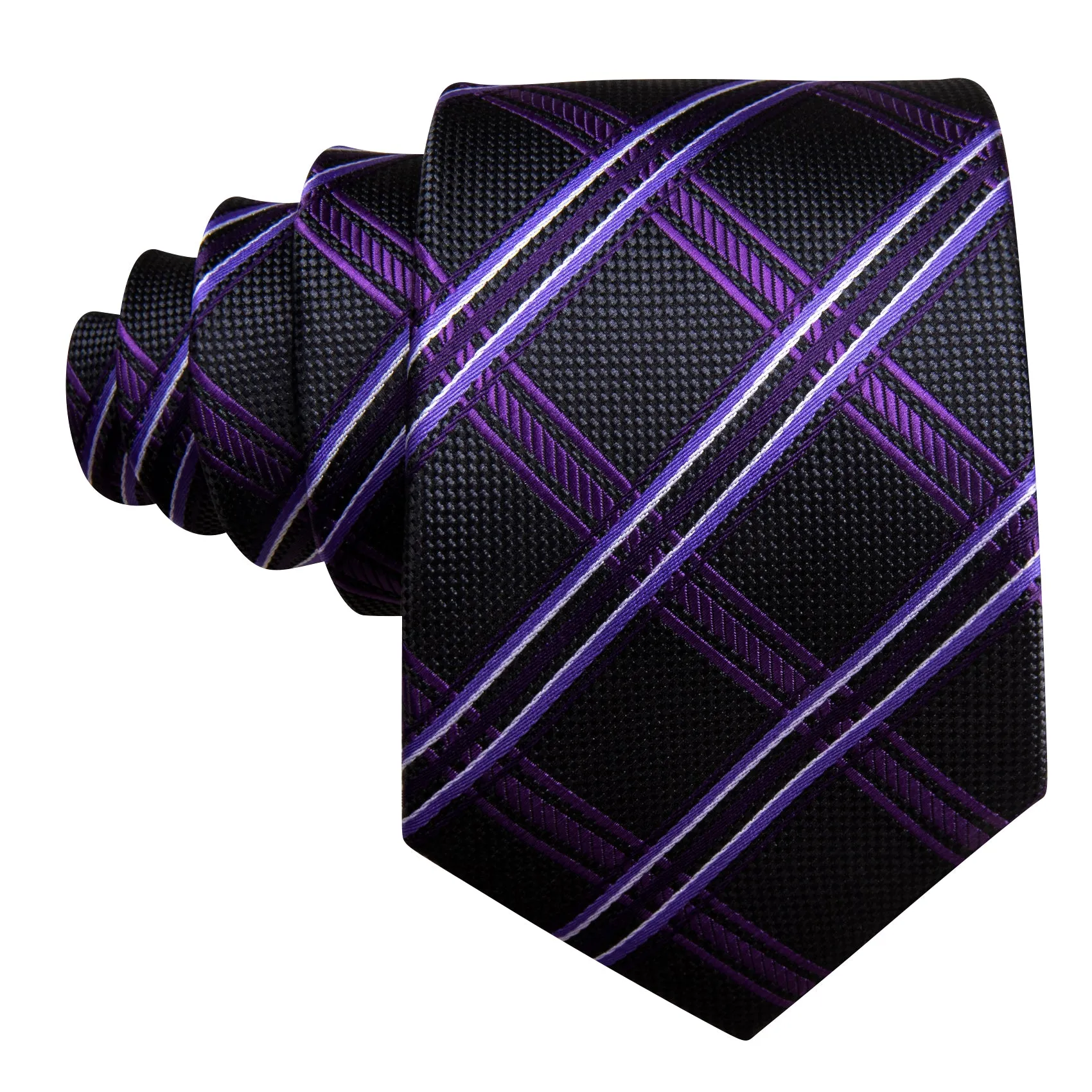Barry. Wang Checkered Black Purple Silk Tie Handkerchief Cufflinks Set sold by Barrywang product image thumbnail 4