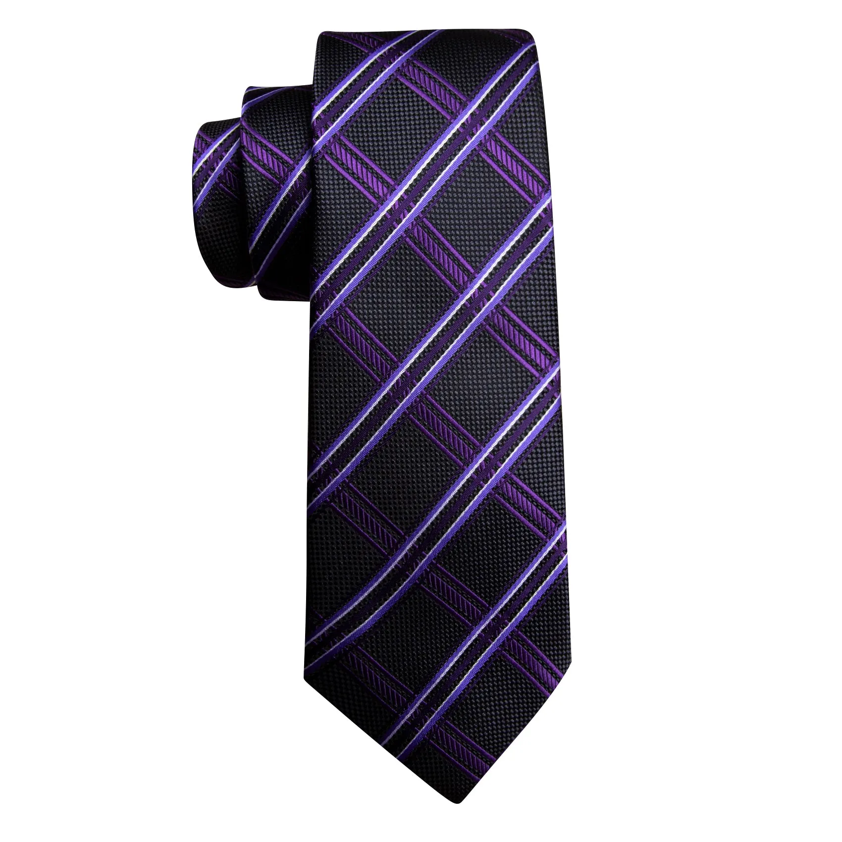 Barry. Wang Checkered Black Purple Silk Tie Handkerchief Cufflinks Set sold by Barrywang product image thumbnail 5