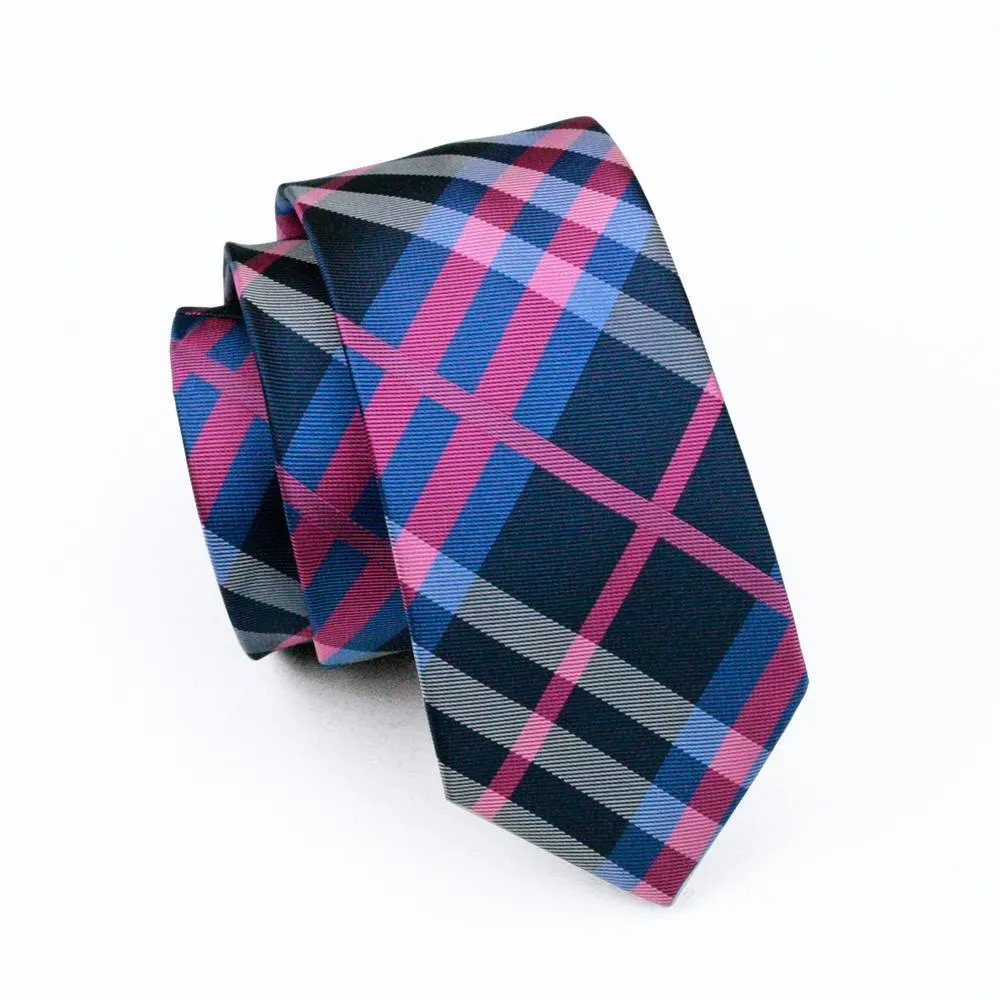 Barry Wang Deep Blue Pink Plaid Tie Pocket Square Cufflinks Set sold by Barrywang product image thumbnail 5