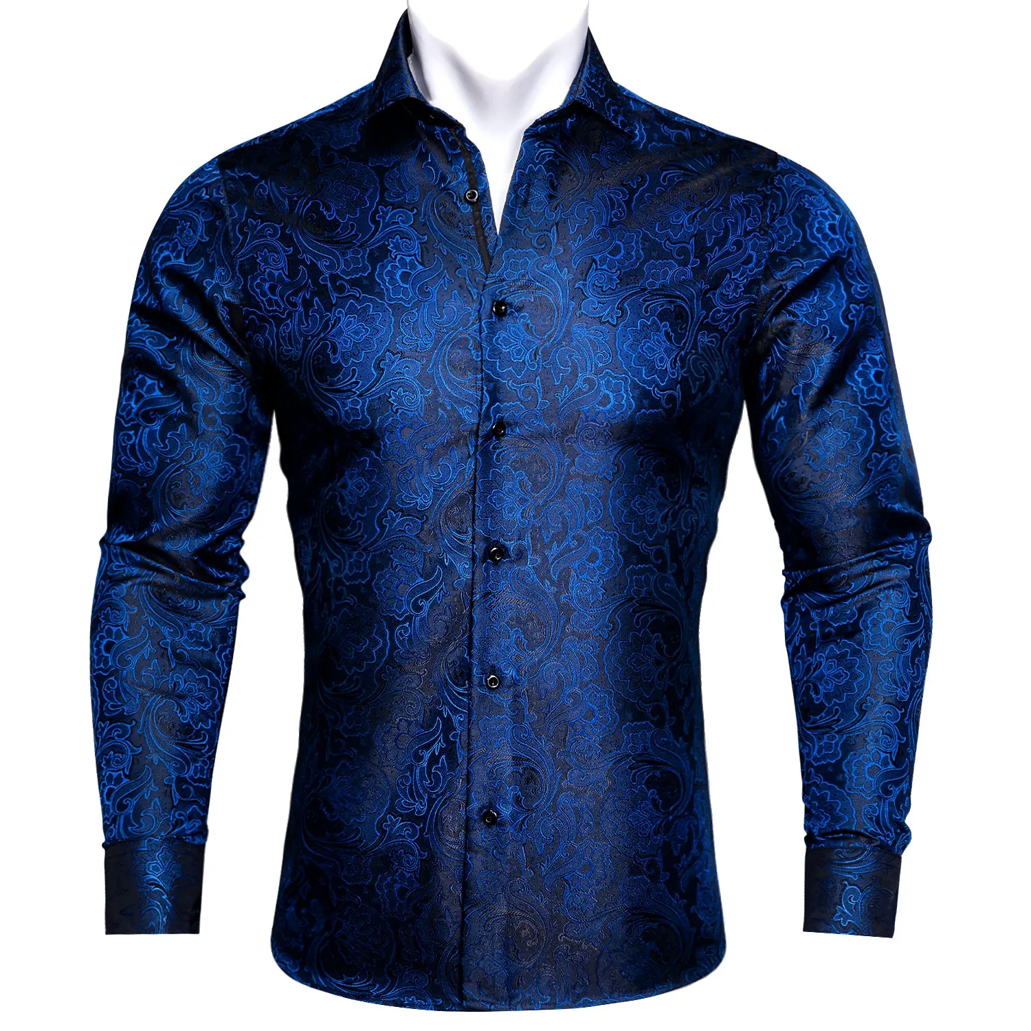Barry Wang Mens Patterned Dress Shirts Blue Black Paisley Silk Shirt sold by Barrywang