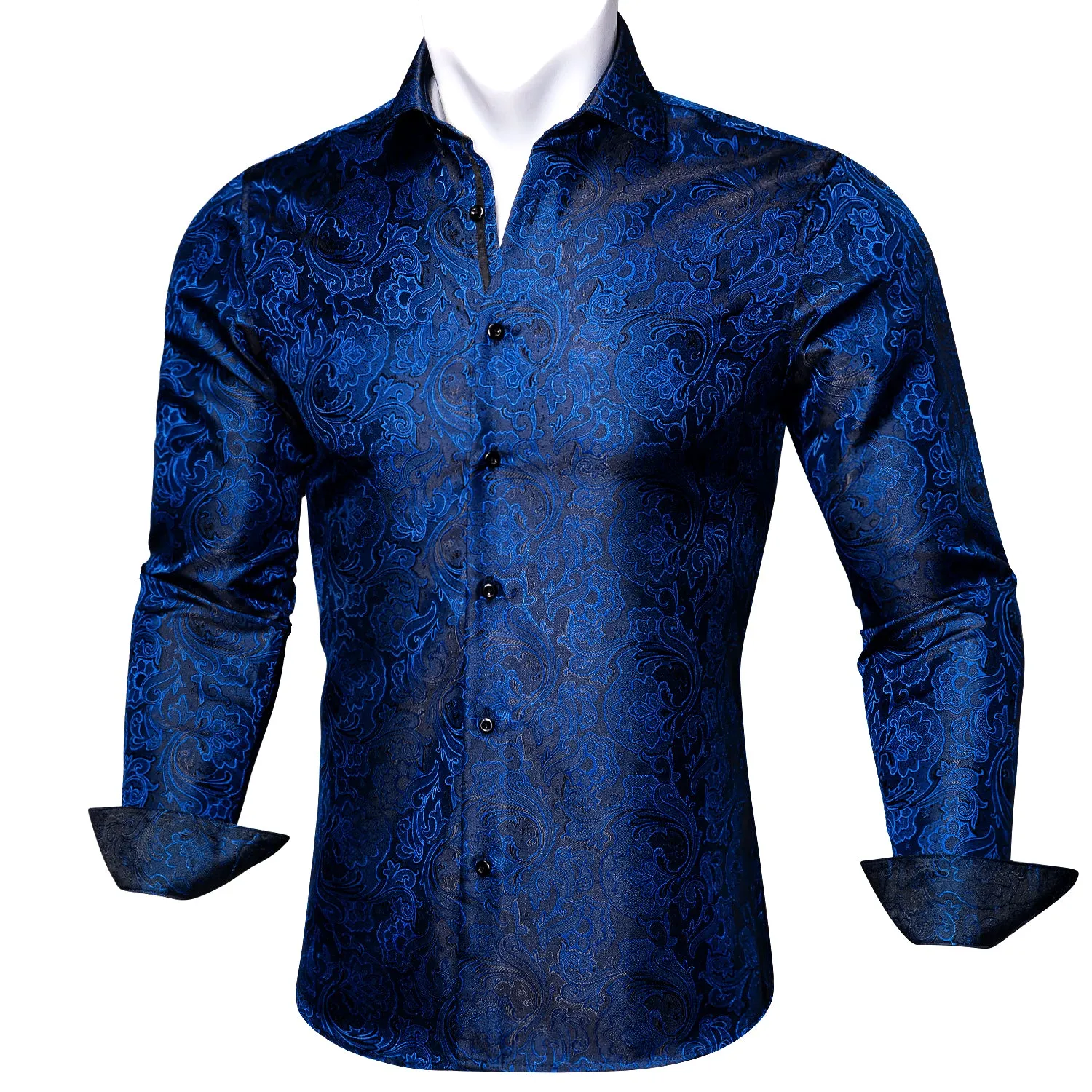 Barry Wang Mens Patterned Dress Shirts Blue Black Paisley Silk Shirt sold by Barrywang product image thumbnail 4