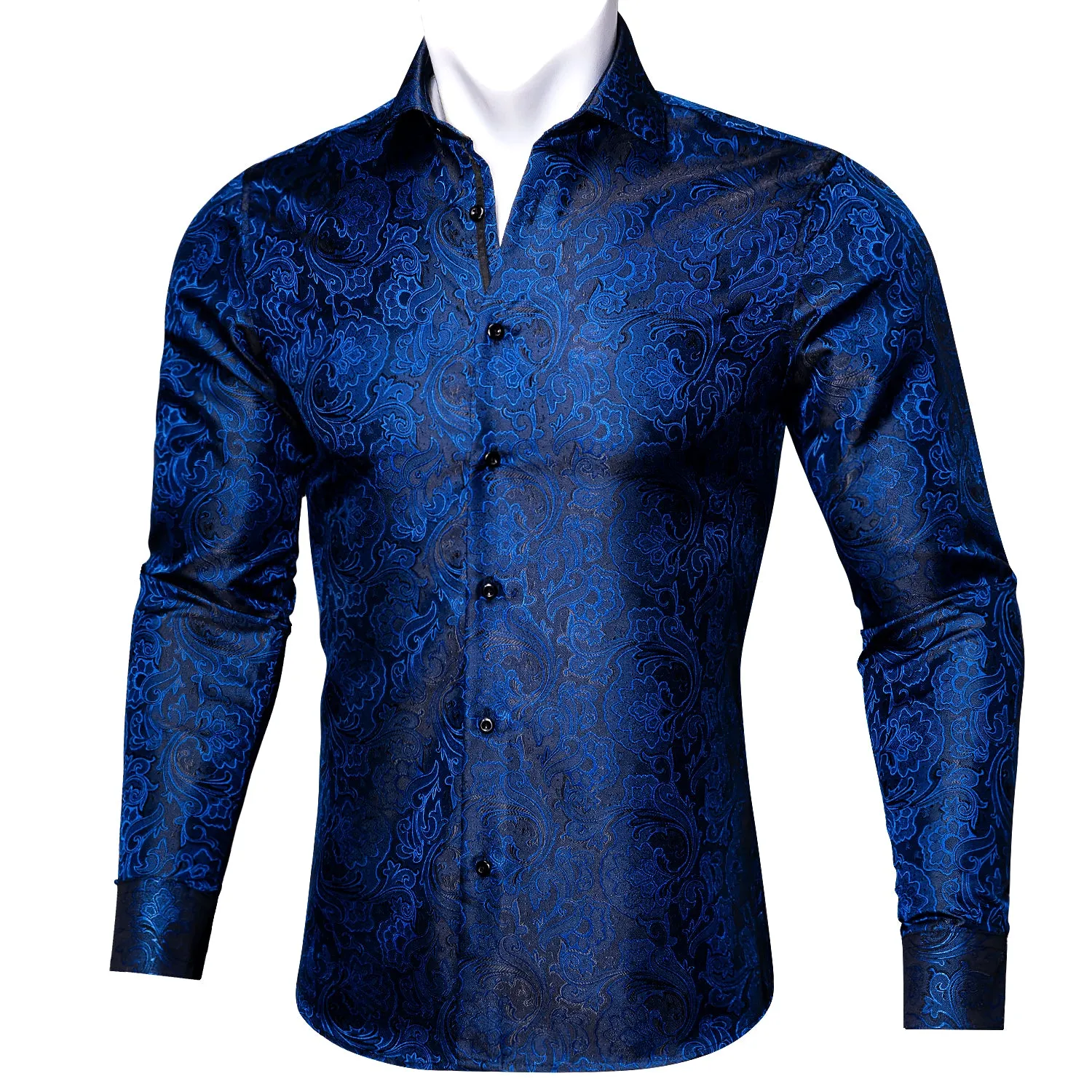Barry Wang Mens Patterned Dress Shirts Blue Black Paisley Silk Shirt sold by Barrywang product image thumbnail 2