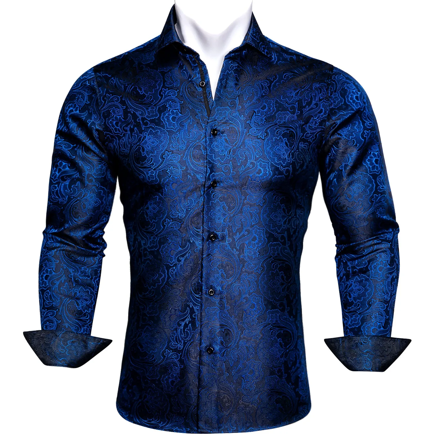 Barry Wang Mens Patterned Dress Shirts Blue Black Paisley Silk Shirt sold by Barrywang product image thumbnail 3