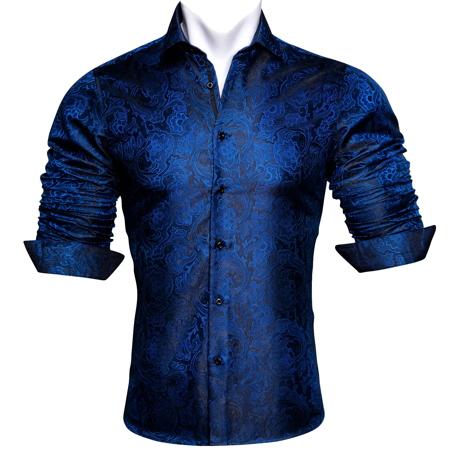 Barry Wang Mens Patterned Dress Shirts Blue Black Paisley Silk Shirt sold by Barrywang product image thumbnail 5