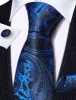 Barry Wang Blue Tie Black Silk Paisley Tie Hanky Cufflinks Set for Men sold by Barrywang