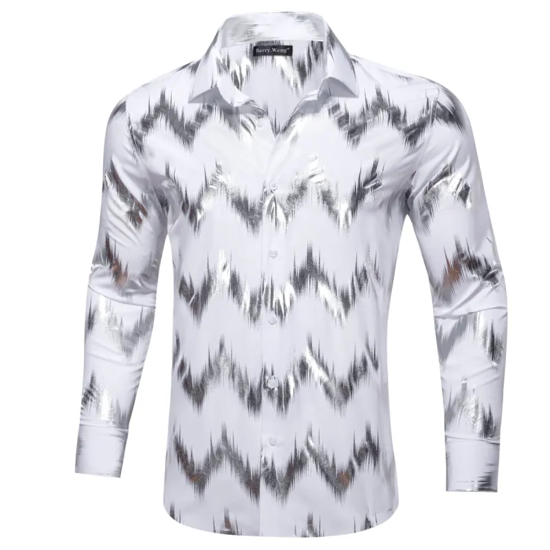 Barry.wang Stylish Shirt Bronzing Printing White Men's Shirt sold by Barrywang
