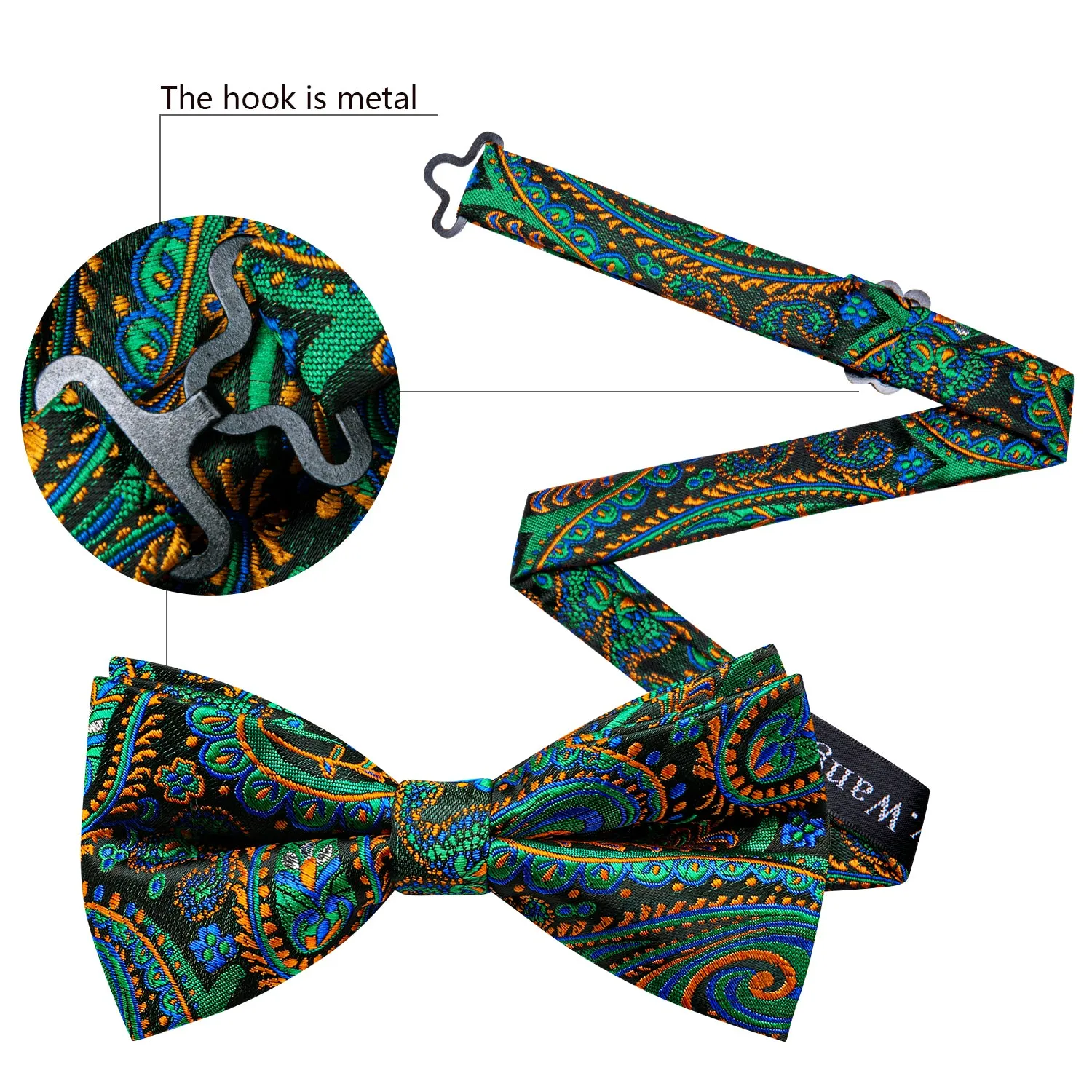 Green Orange Paisley Pre-tied Bow Tie Hanky Cufflinks Set sold by Barrywang product image thumbnail 4
