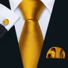 Barry.wang Golden Tie Solid Silk Tie Pocket Square Cufflinks Set with Brooches sold by Barrywang