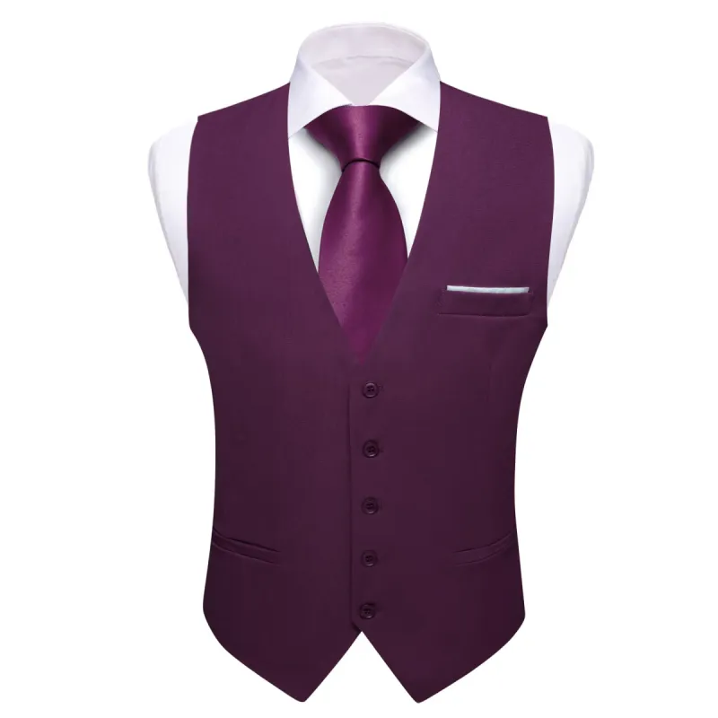 Barry Wang Dark Purple Wedding Vest Solid Men Button V-Neck Waistcoat sold by Barrywang