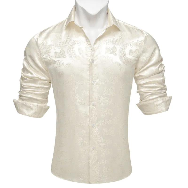 Barry Wang White Shirt Lemon Chiffon Paisley Silk Men's Dress Shirt sold by Barrywang