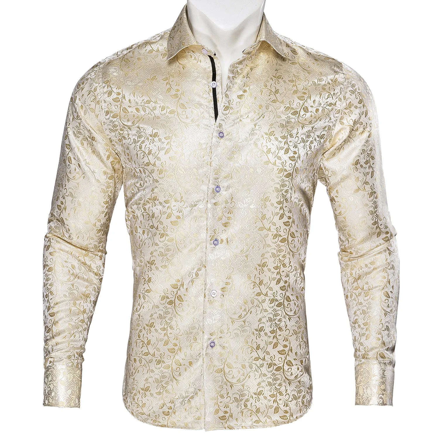 Barry. Wang Button Down Shirt Men's Champagne Floral Silk Dress Shirt sold by Barrywang