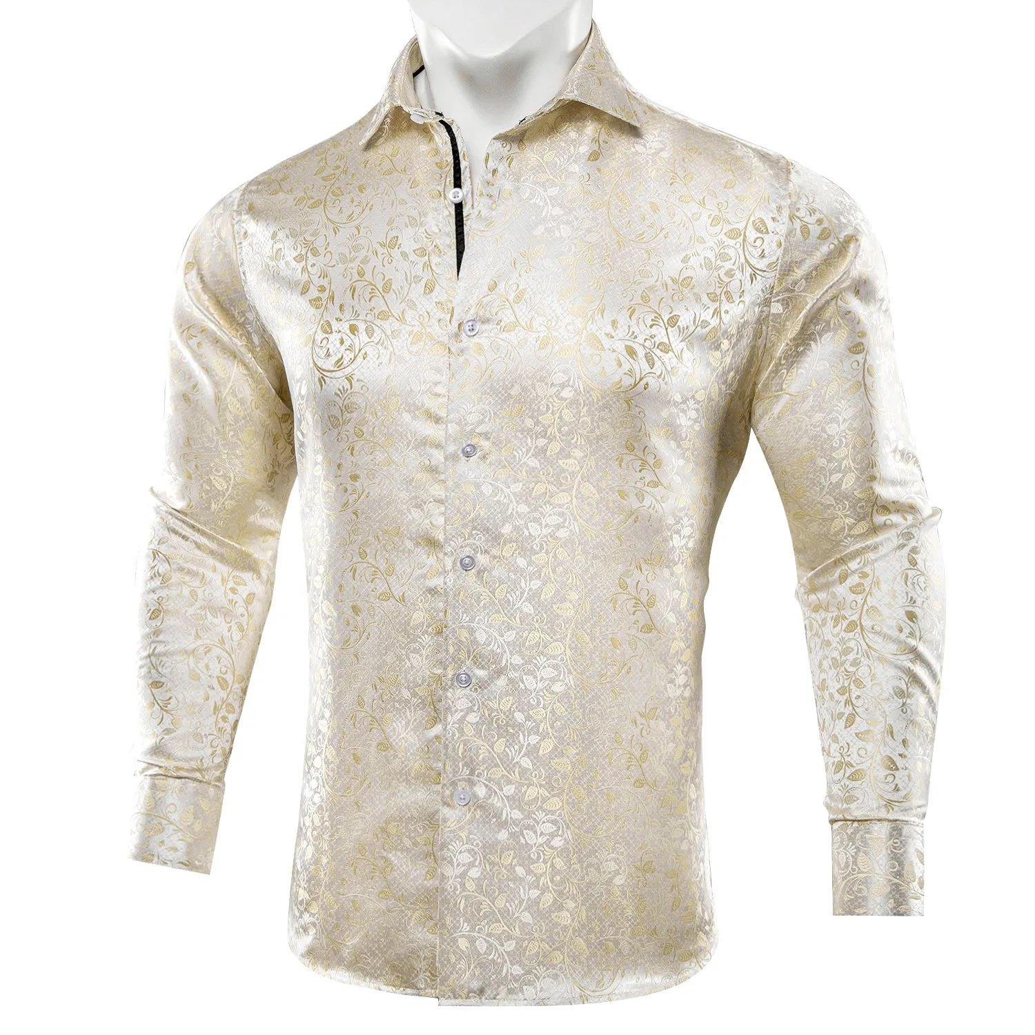Barry. Wang Button Down Shirt Men's Champagne Floral Silk Dress Shirt sold by Barrywang product image thumbnail 3
