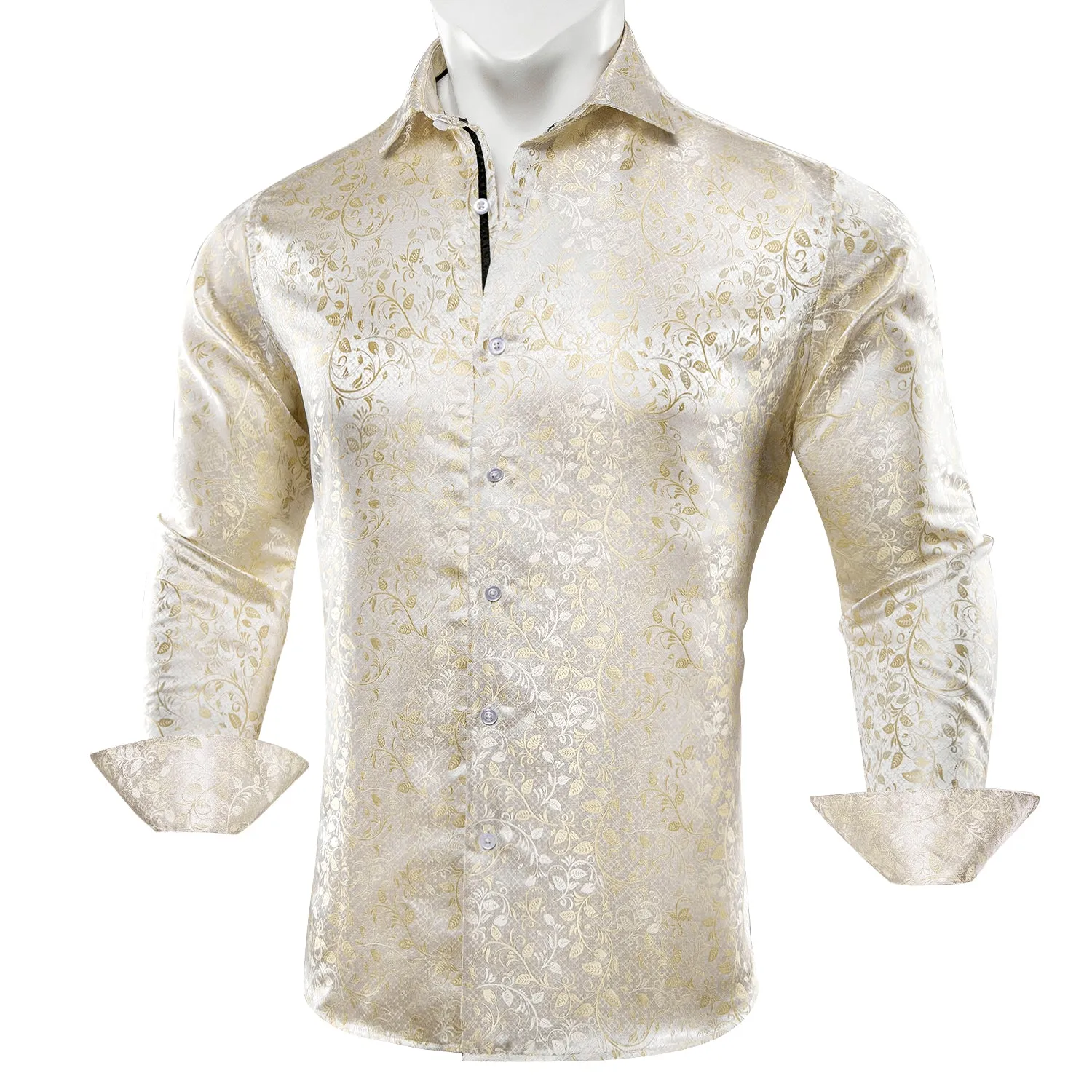 Barry. Wang Button Down Shirt Men's Champagne Floral Silk Dress Shirt sold by Barrywang product image thumbnail 5
