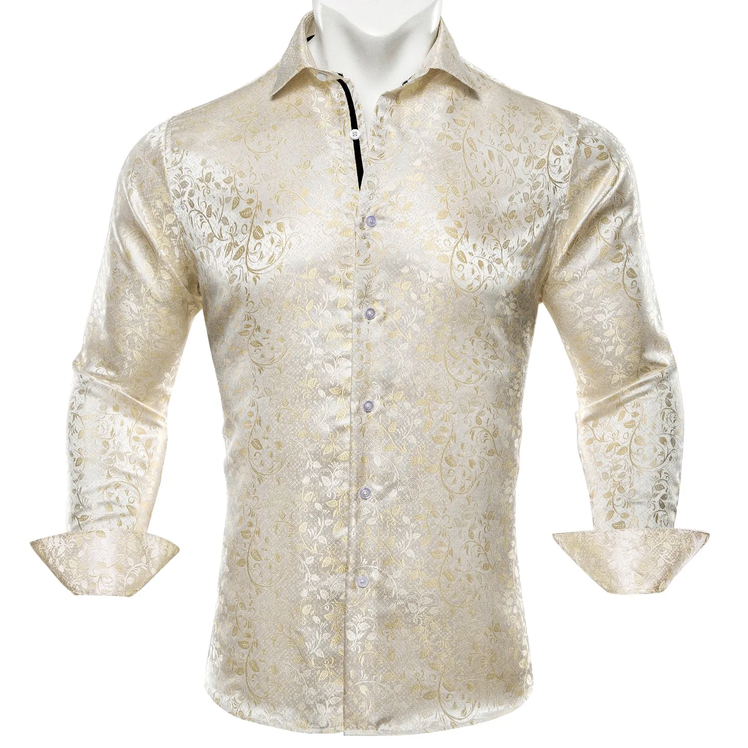 Barry. Wang Button Down Shirt Men's Champagne Floral Silk Dress Shirt sold by Barrywang product image thumbnail 4