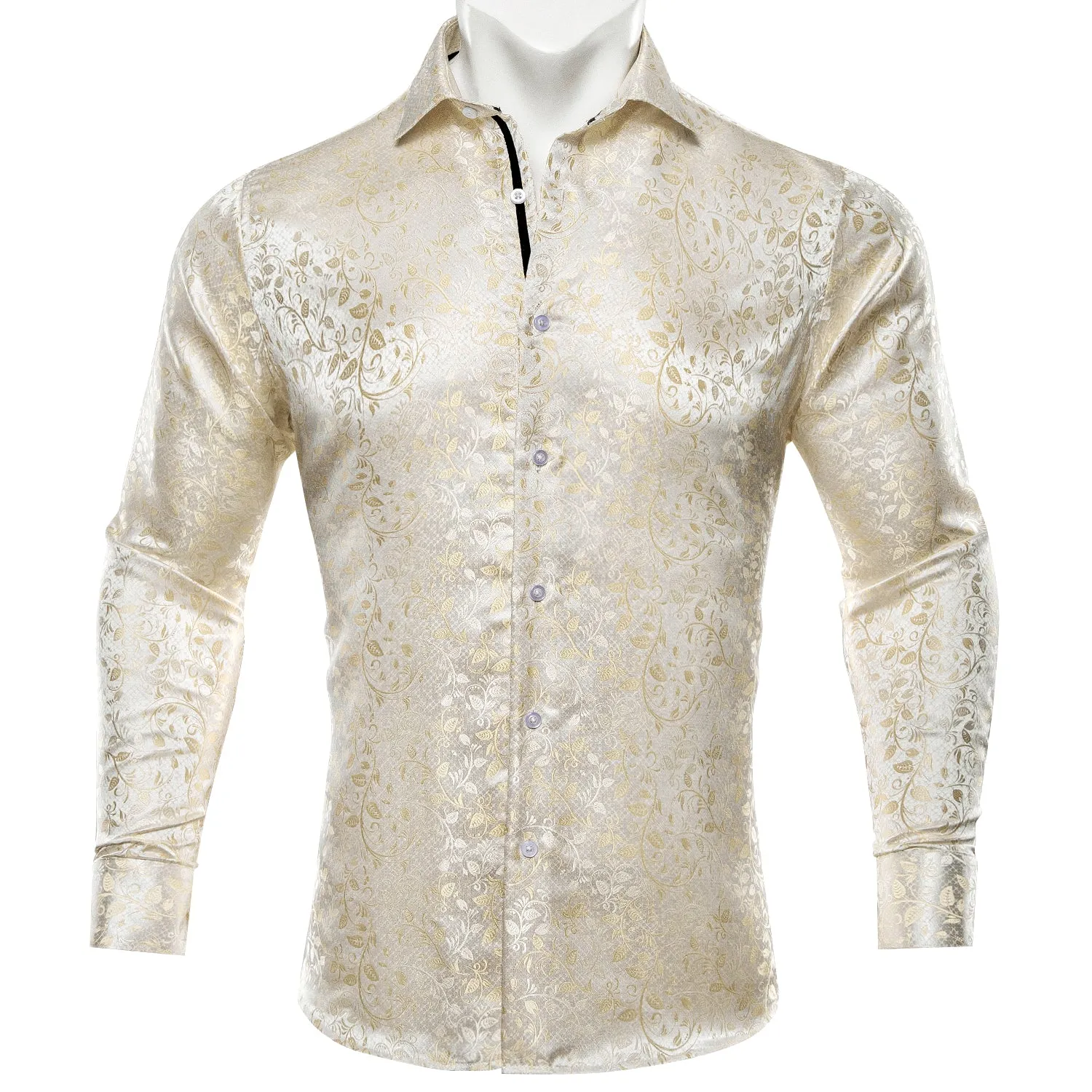 Barry. Wang Button Down Shirt Men's Champagne Floral Silk Dress Shirt sold by Barrywang product image thumbnail 2