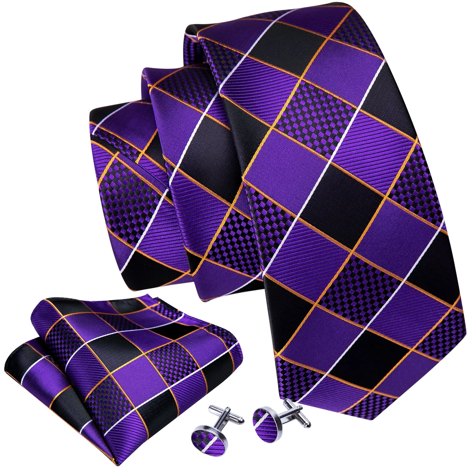 Barry. Wang 4PCS Purple Geometry Plaid Tie Hanky Cufflinks Tie Clip Set sold by Barrywang product image thumbnail 4