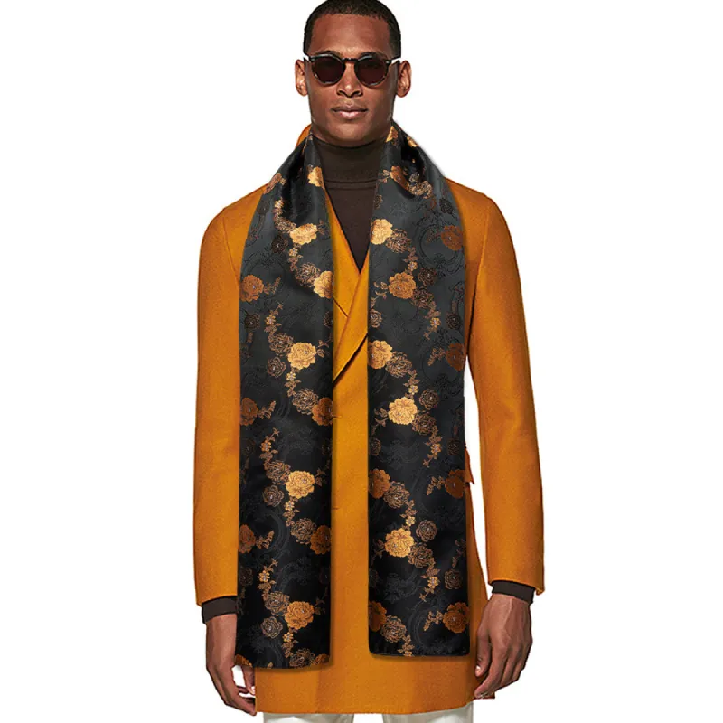 Barry Wang Luxury Black Yellow  Floral Scarf sold by Barrywang
