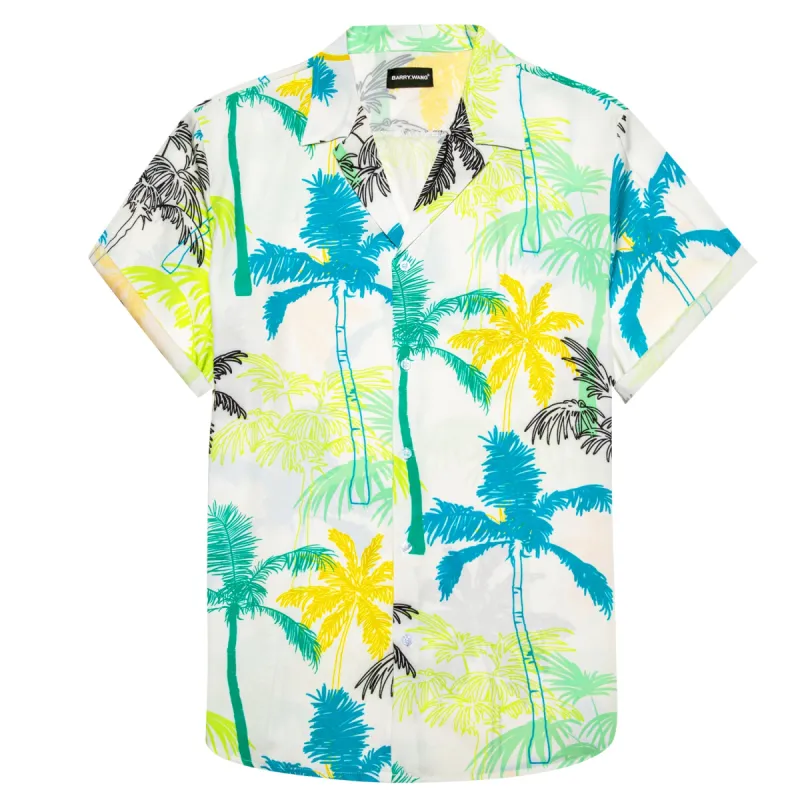 Barry Wang Short Sleeve Mens Shirts Blue Yellow Floral Hawaiian Shirt sold by Barrywang