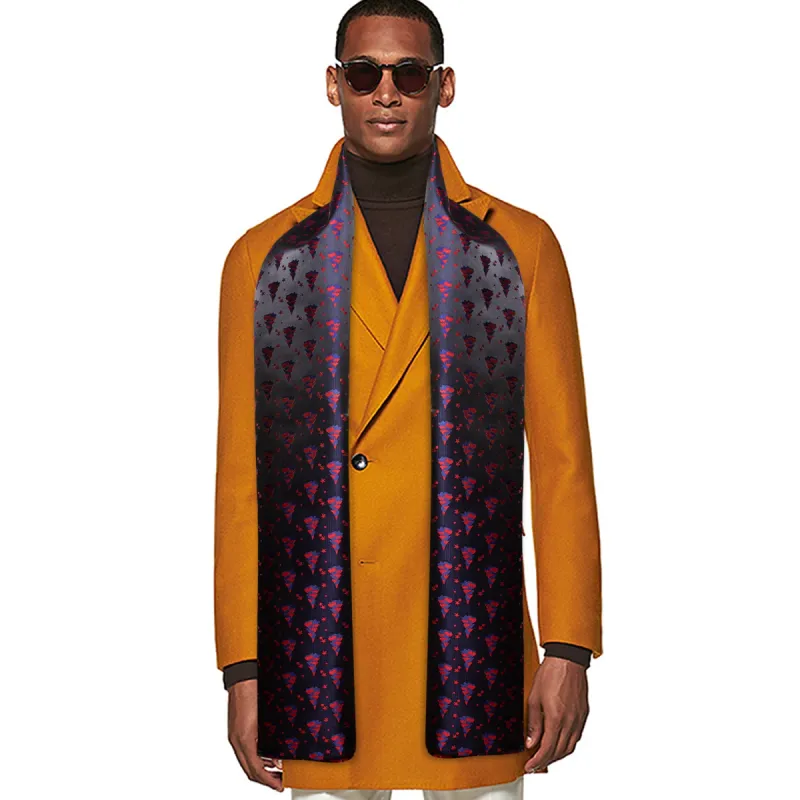 Barry Wang Mens Silk Scarf Festival Black Blue Xmas Tree Pattern Scarf sold by Barrywang