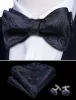 Barry Wang Dark Blue Black Paisley Self Tie Bow Tie Hanky Cufflinks Set sold by Barrywang