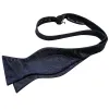 Barry Wang Dark Blue Black Paisley Self Tie Bow Tie Hanky Cufflinks Set sold by Barrywang